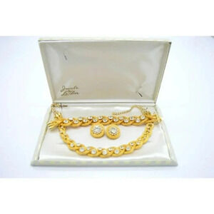 Jewels By Le Dor Clear Rhinestone Gold Tone Metal Mesh 1950s Demi Parure Jewelry